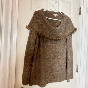 DB XL turtleneck sweater brown womens fur trimming euc